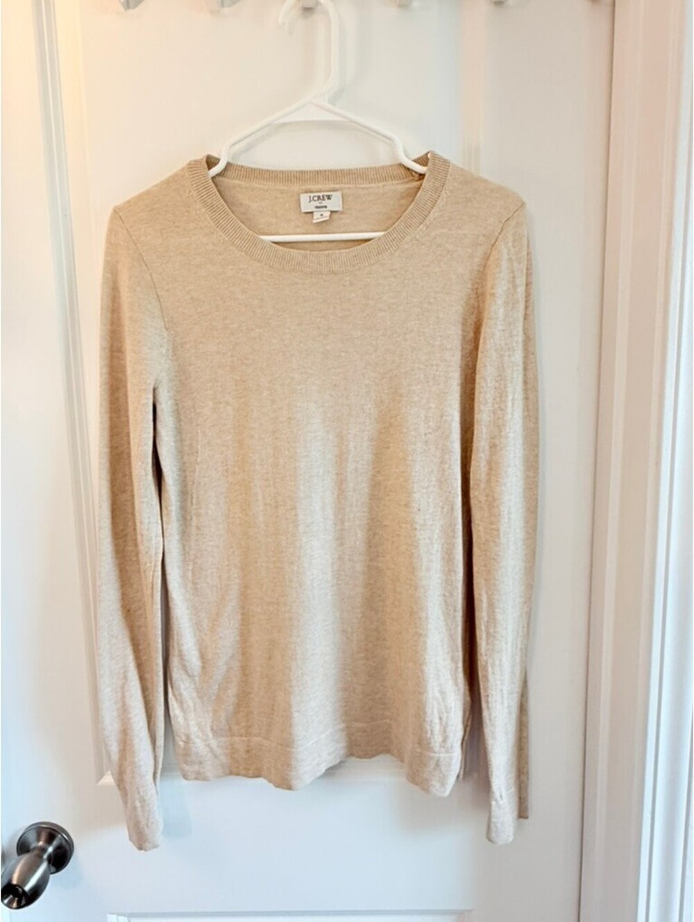 J.Crew Teddie Crewneck Sweater | Beige Tan | 100% Cotton | Women's Size Small